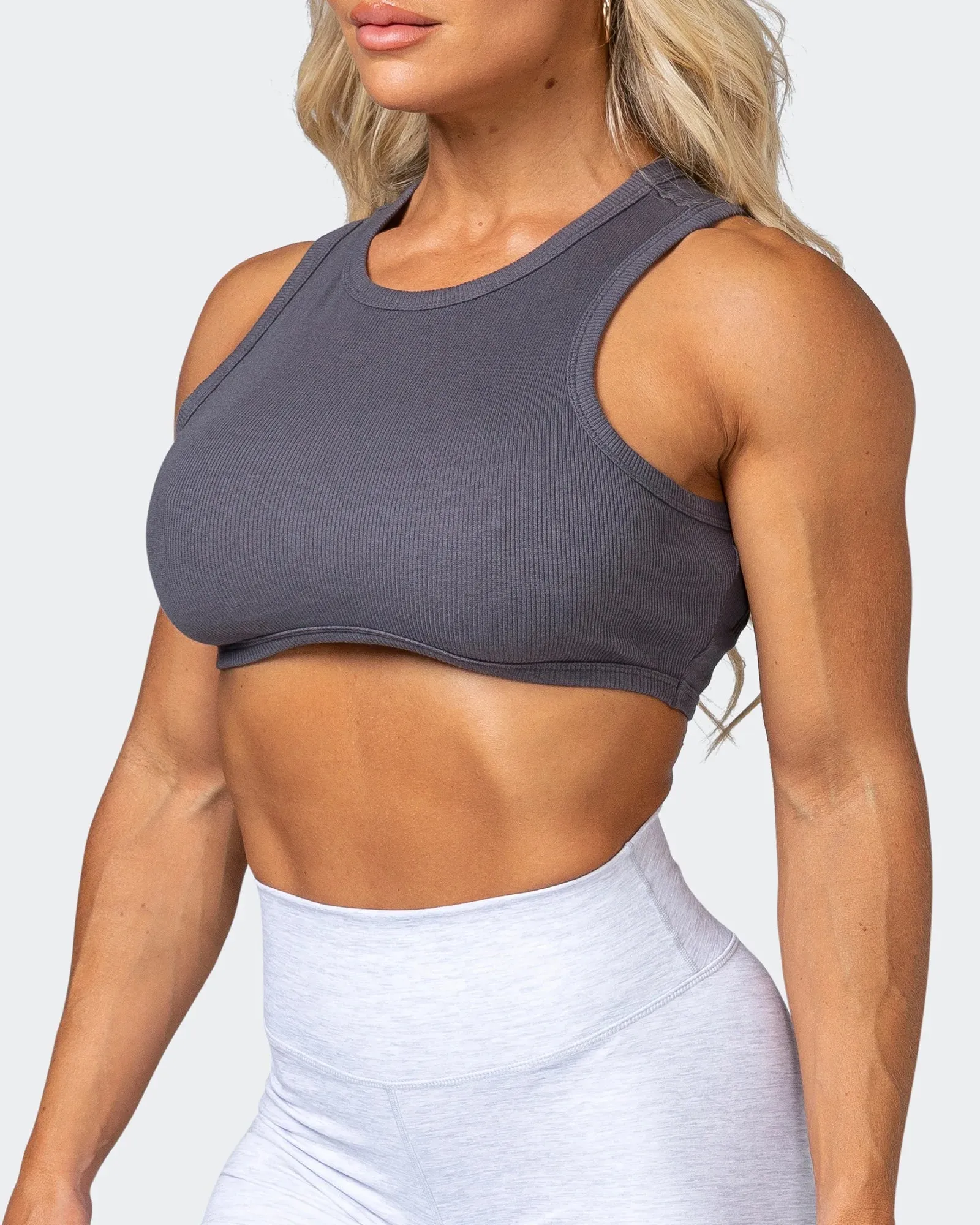 HBxMN Bliss Rib Cropped Tank - Charcoal
