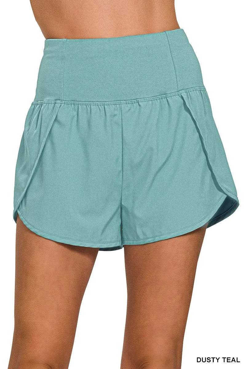 HIGH WAISTED ZIPPERED BACK POCKET RUNNING SHORTS