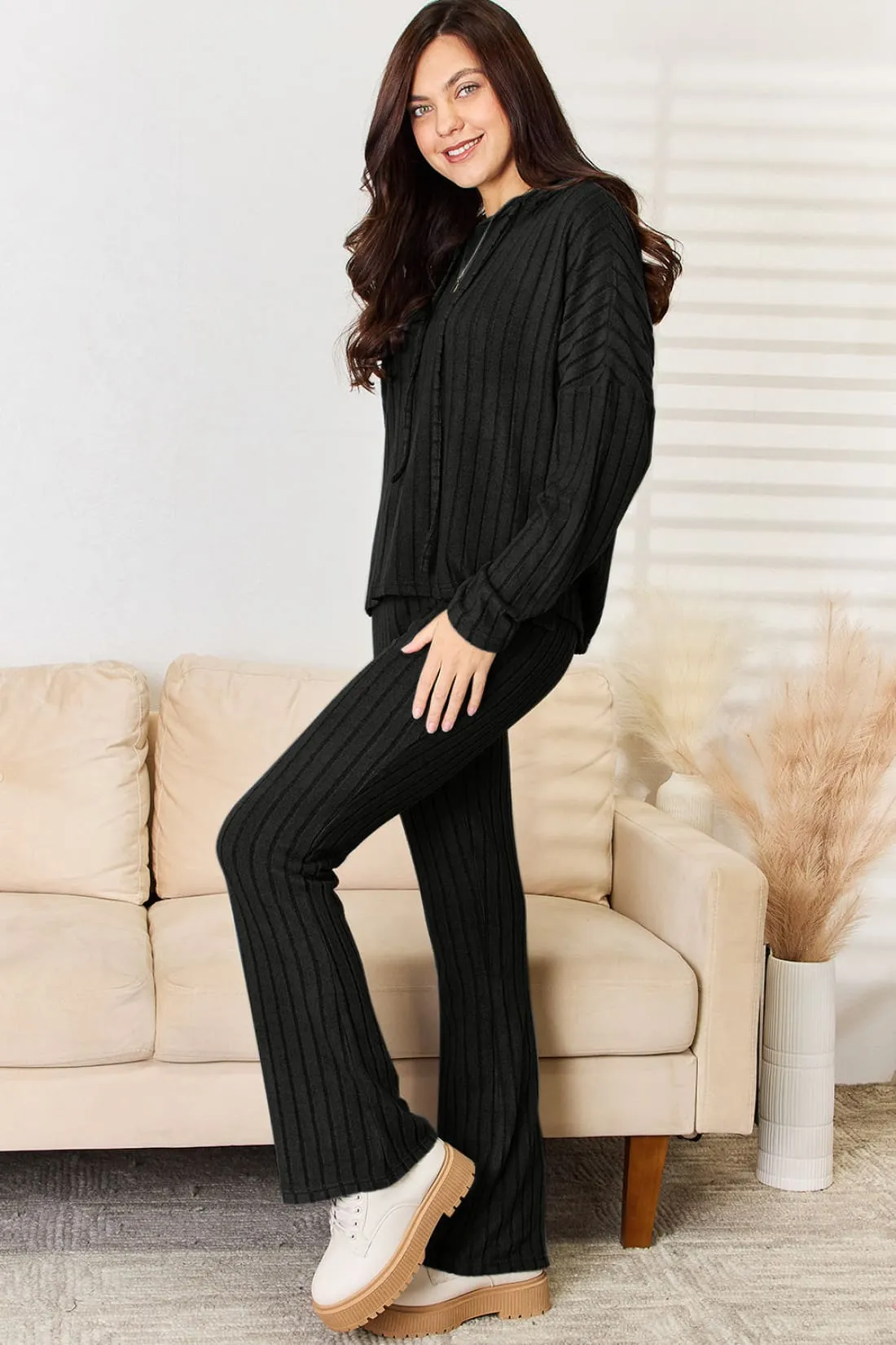 Hooded Top and Straight Pants Set