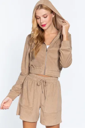 Hoodie Terry Toweling Jacket, Mocha