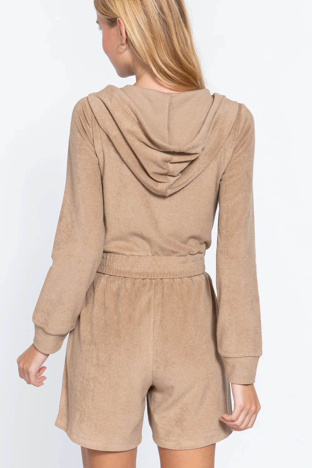 Hoodie Terry Toweling Jacket, Mocha