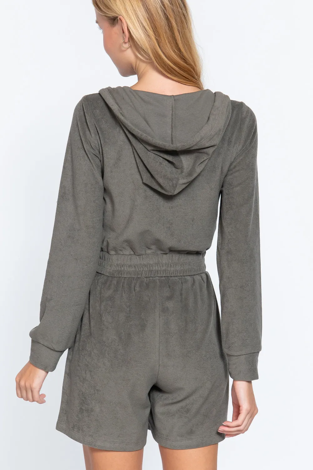 Hoodie Terry Toweling Jacket, Olive Green