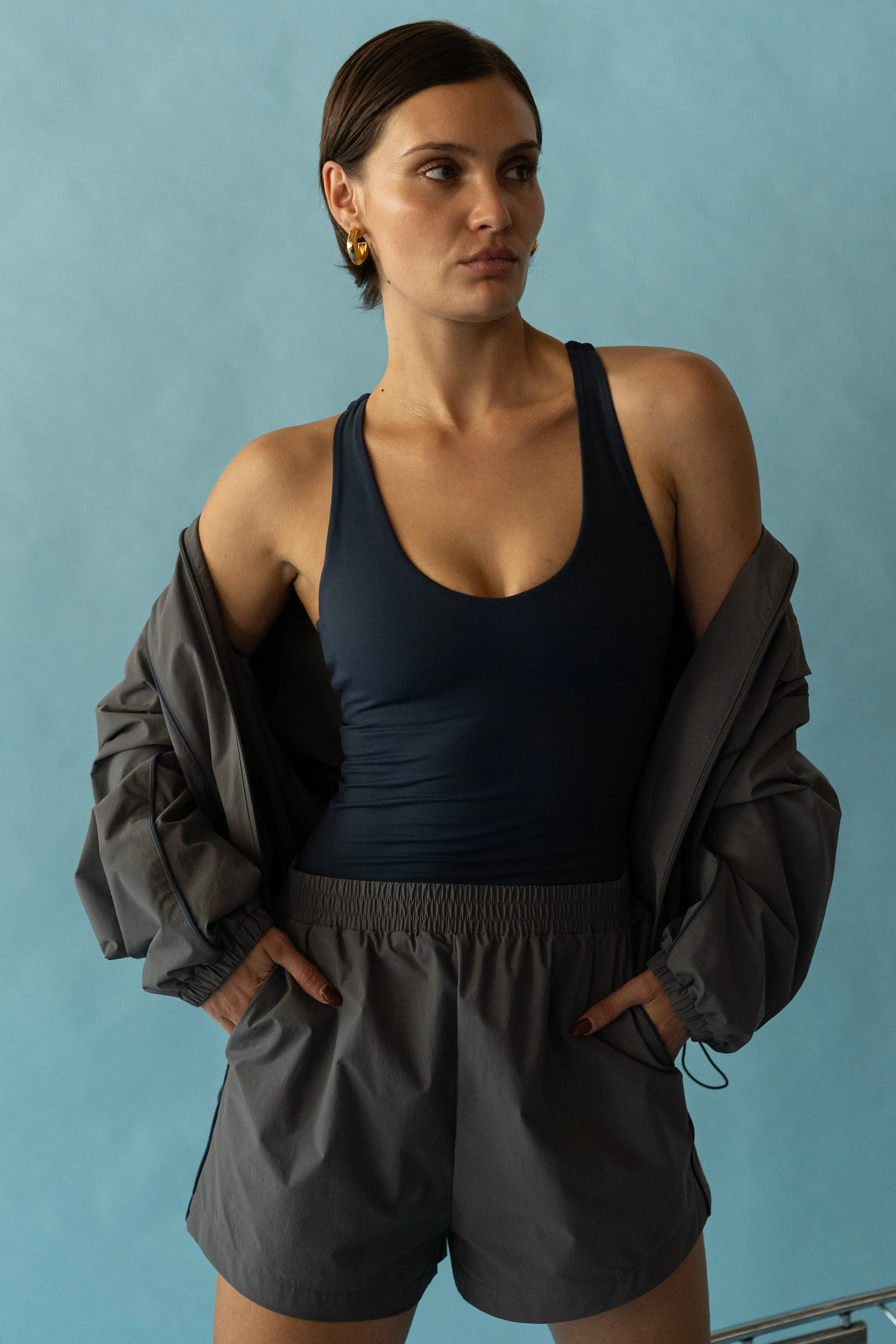 HyperLuxe Field Shorts- Charcoal/ Navy