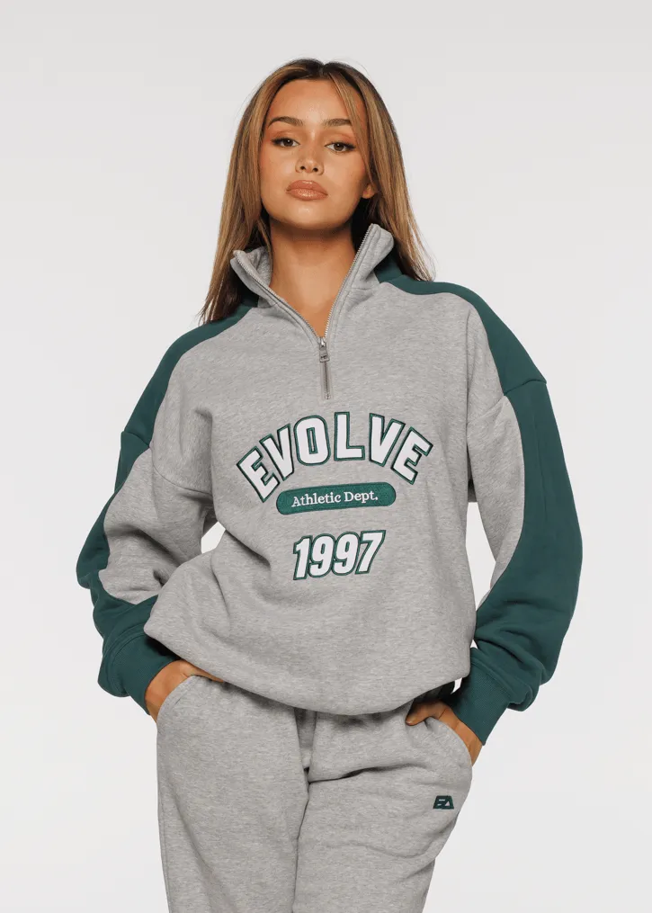 Iconic Retro ¼ Zip - Grey-Green