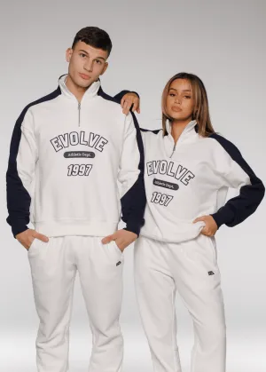Iconic Retro ¼ Zip - White-Navy