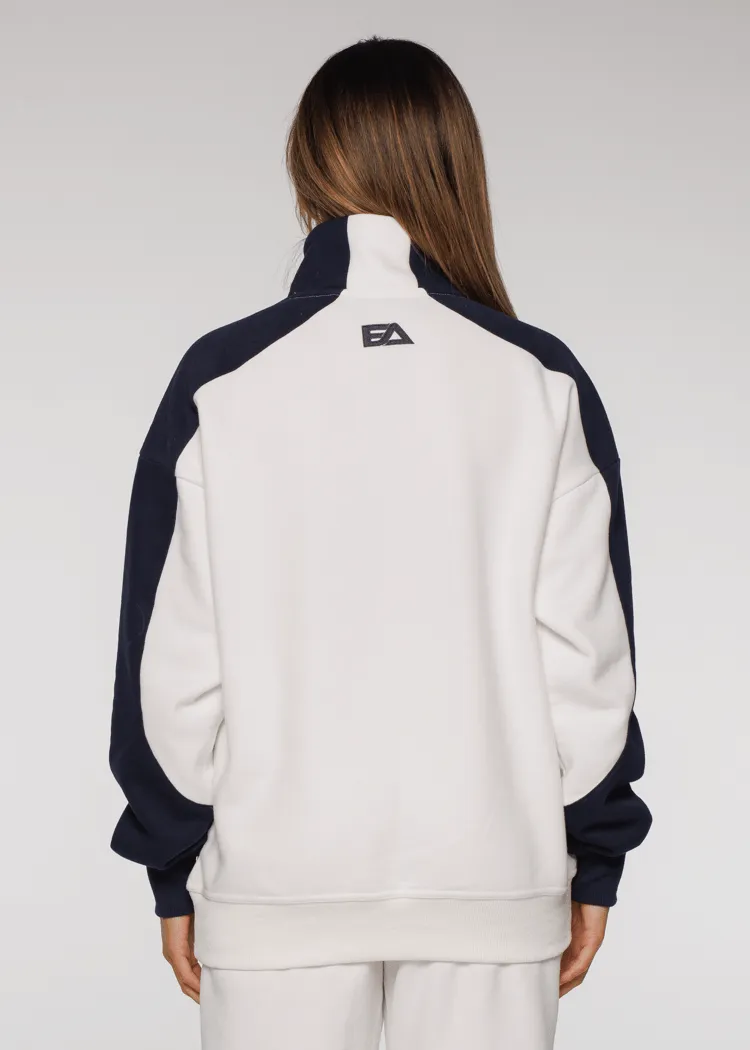 Iconic Retro ¼ Zip - White-Navy