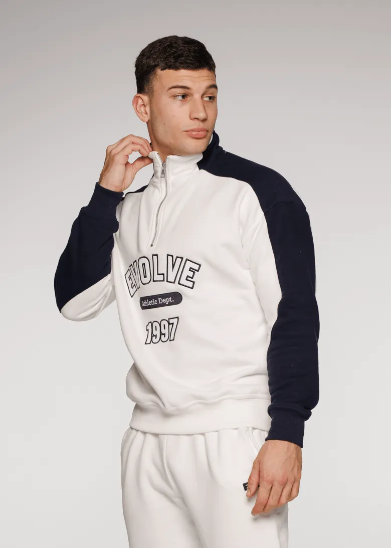 Iconic Retro ¼ Zip - White-Navy