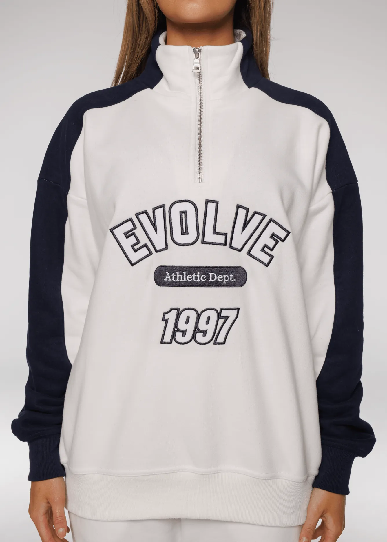 Iconic Retro ¼ Zip - White-Navy