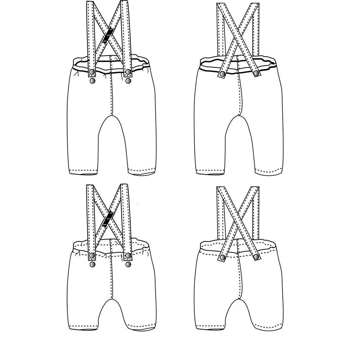 Ikatee - BRIGHTON Pants/shorty with Suspenders - 6M/4Y- Paper Sewing Pattern
