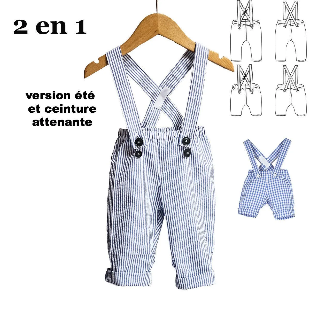 Ikatee - BRIGHTON Pants/shorty with Suspenders - 6M/4Y- Paper Sewing Pattern