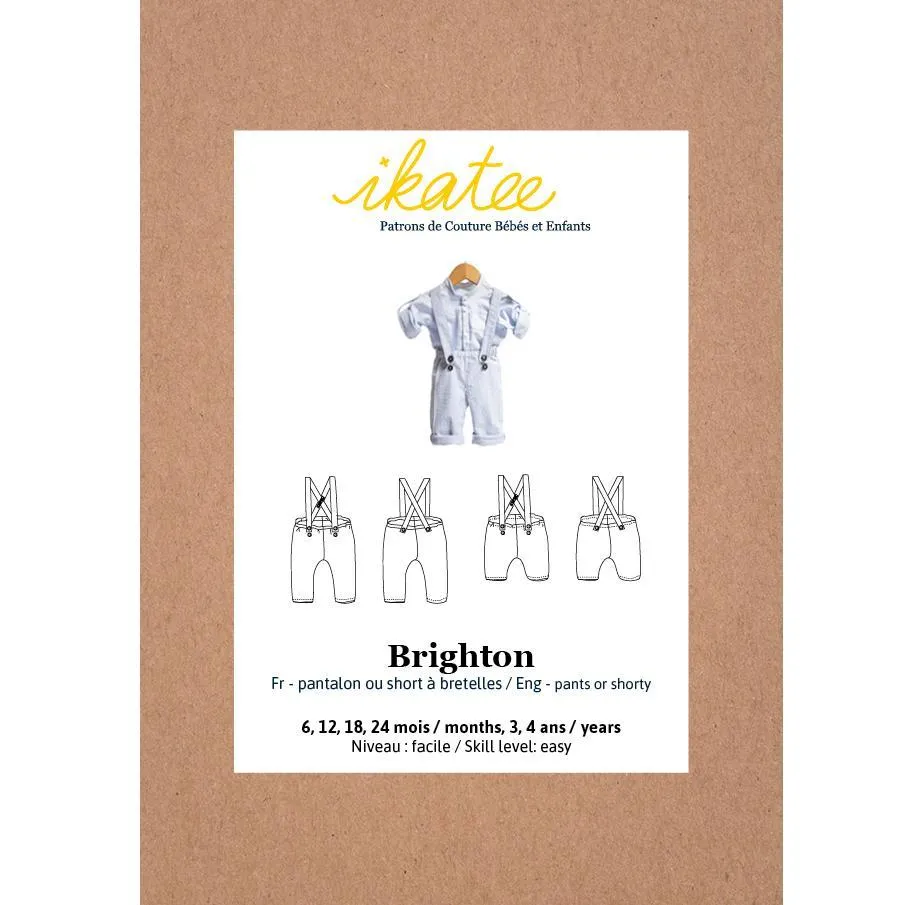 Ikatee - BRIGHTON Pants/shorty with Suspenders - 6M/4Y- Paper Sewing Pattern
