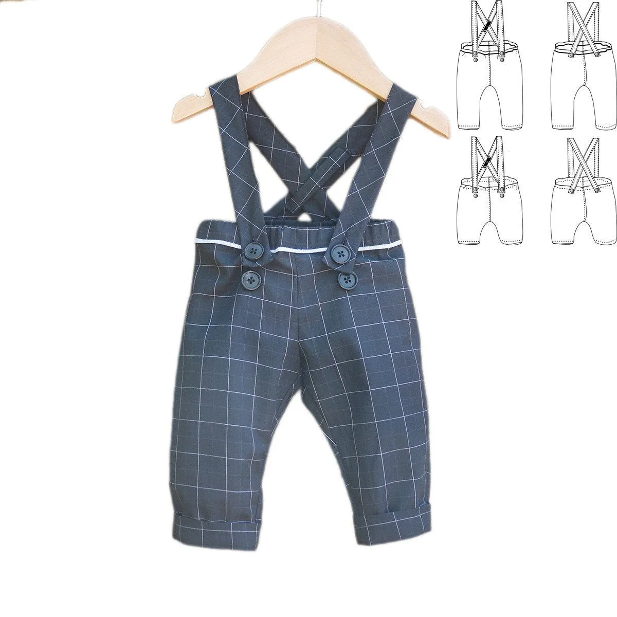 Ikatee - BRIGHTON Pants/shorty with Suspenders - 6M/4Y- Paper Sewing Pattern