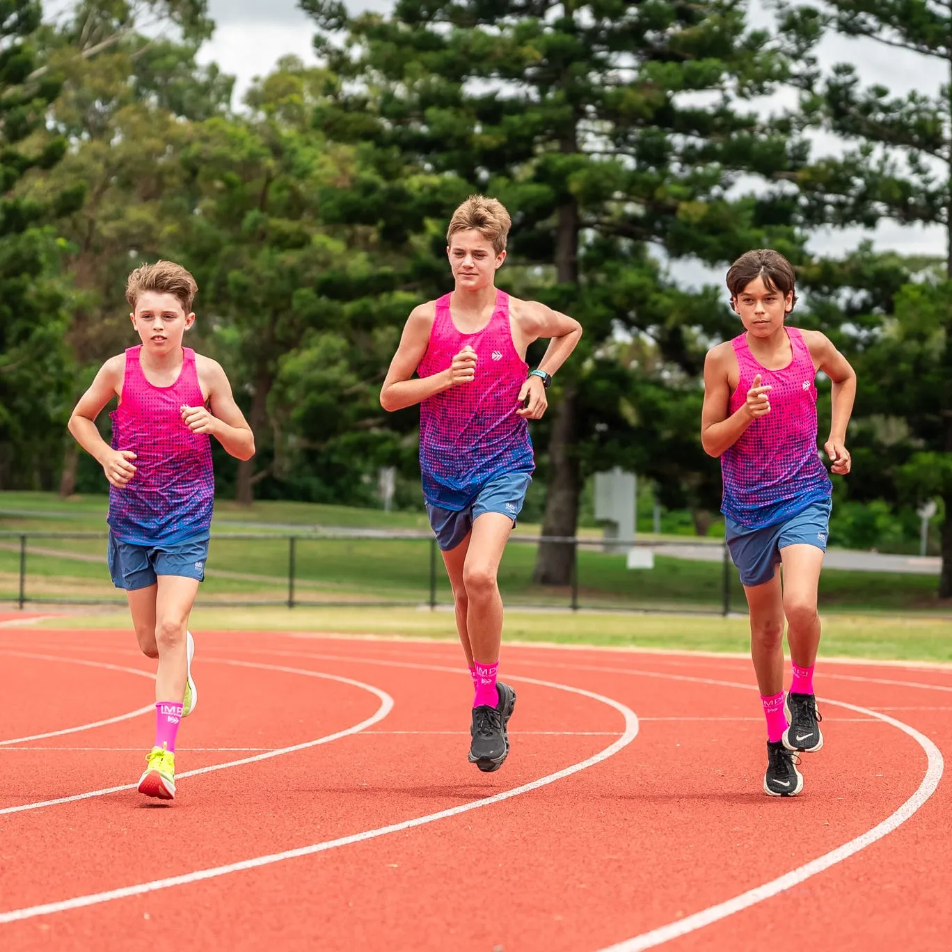 IMPI Boys Race Back Singlet - Navy/Hot Pink