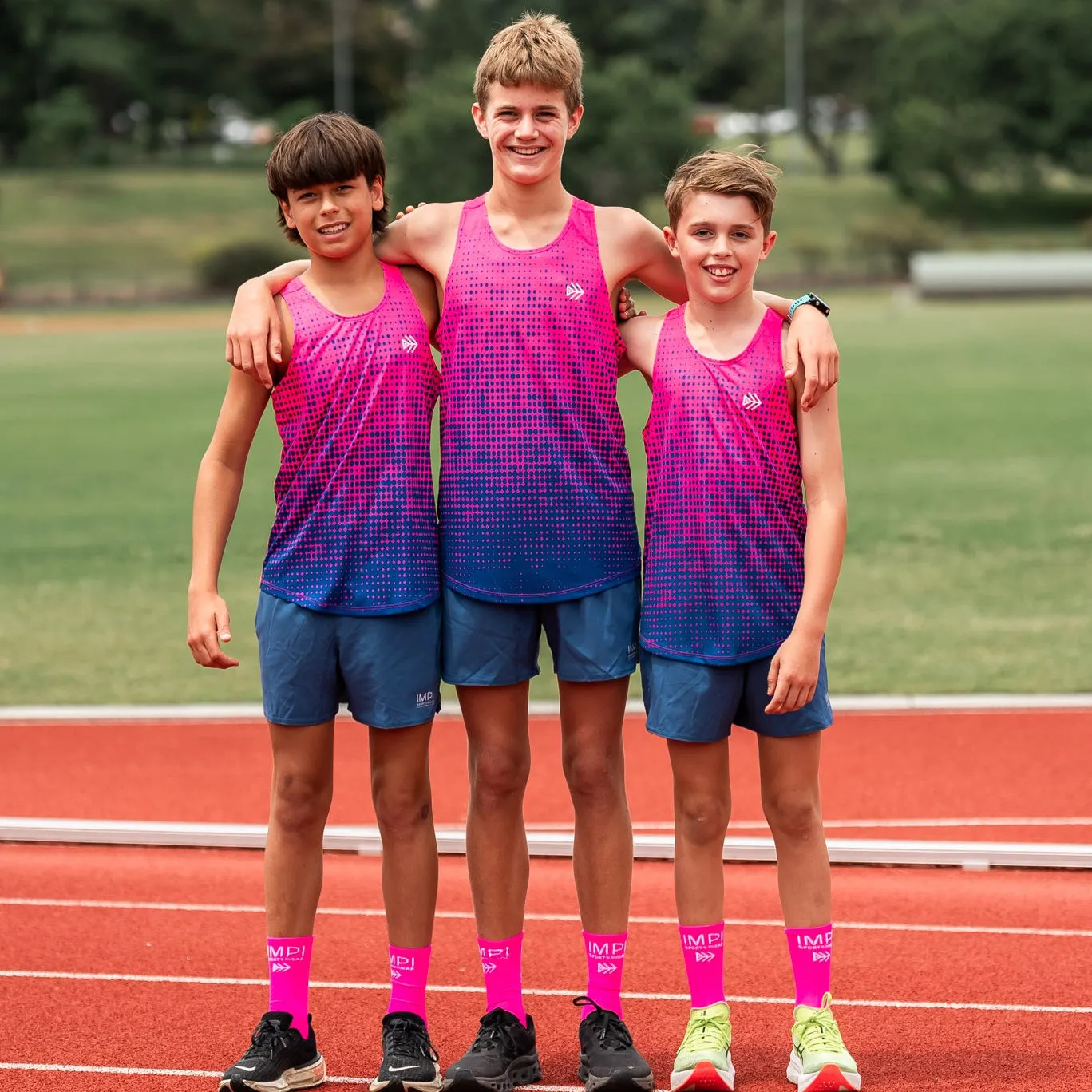 IMPI Boys Race Back Singlet - Navy/Hot Pink