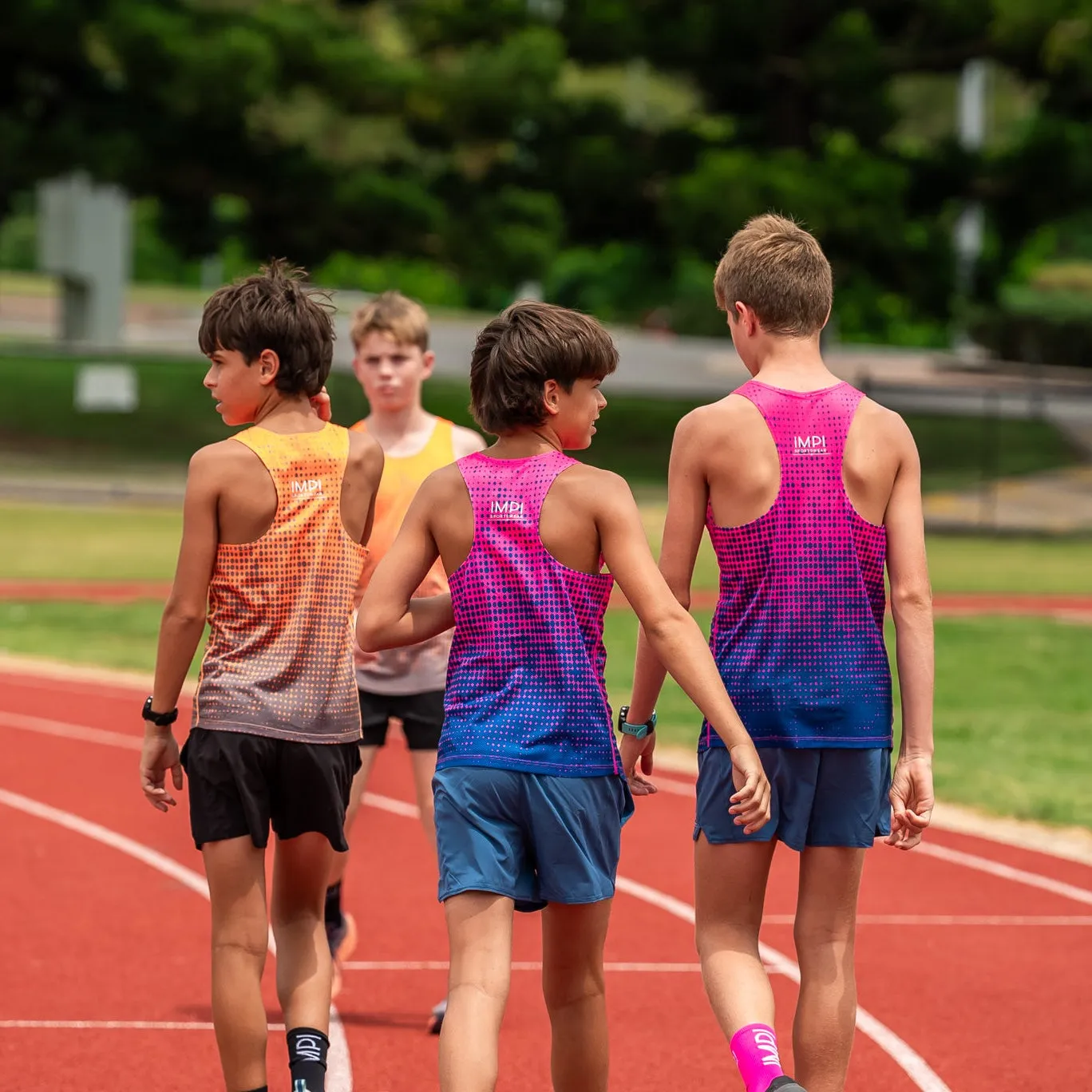 IMPI Boys Race Back Singlet - Navy/Hot Pink