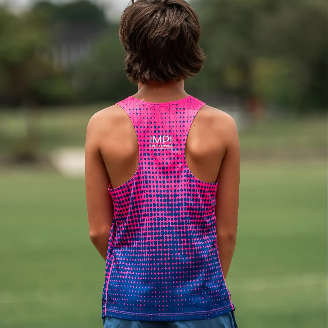 IMPI Boys Race Back Singlet - Navy/Hot Pink