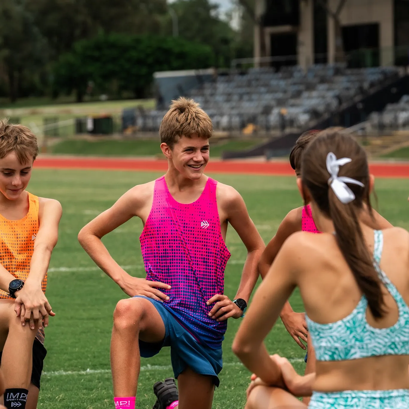 IMPI Boys Race Back Singlet - Navy/Hot Pink