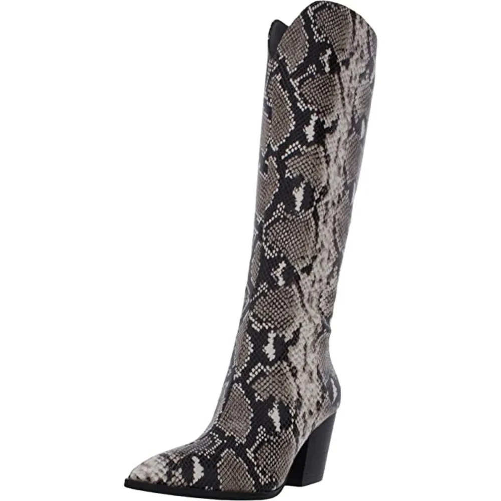 INC Womens Beige Animal Print Pointed Toe Block Heel Zip-Up Dress Western Boot 7.5
