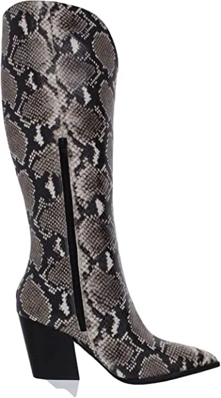 INC Womens Beige Animal Print Pointed Toe Block Heel Zip-Up Dress Western Boot 7.5