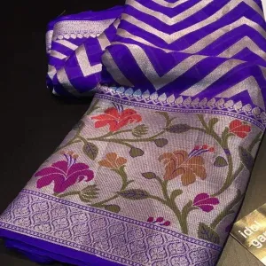 Indigo Purple Banarasi Meenakari Saree Fun Pattern
