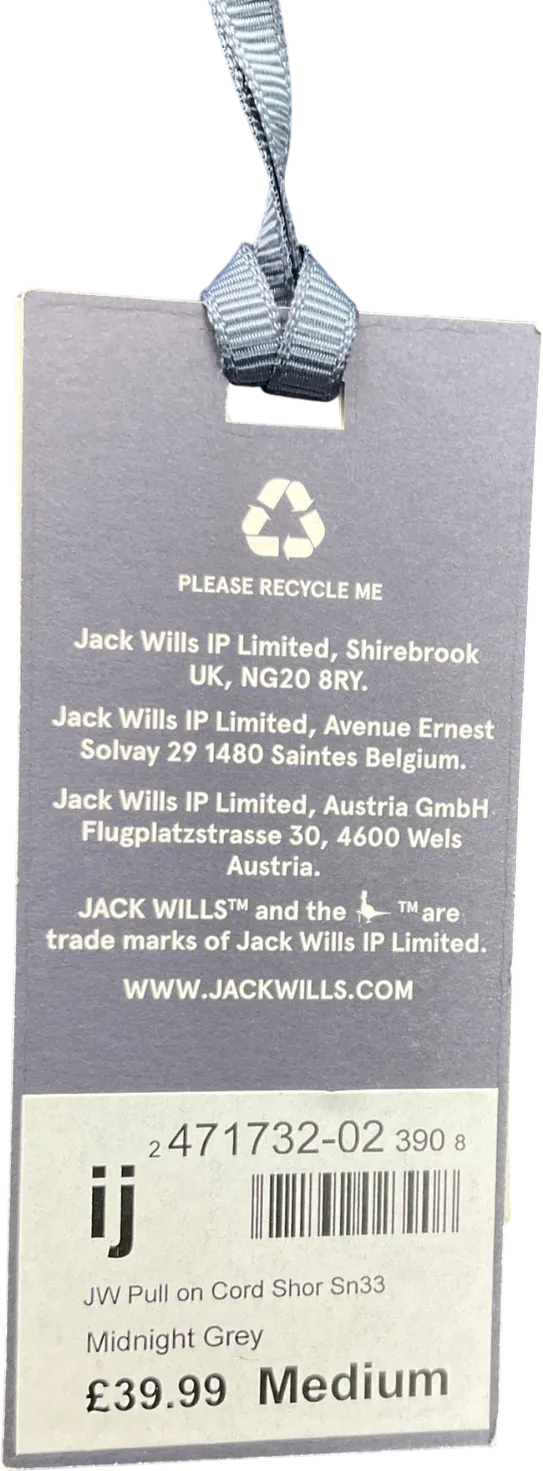 Jack wills Grey Pull On Chord Shorts UK M