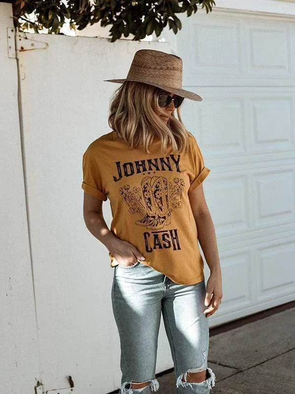 Johnny Cash Floral Boots T-shirts