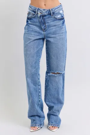 Judy Blue “Emerson” HW Criss-Cross Rigid Magic Dad Jean