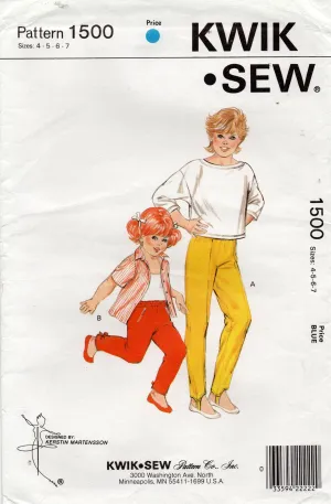 Kwik Sew 1500 Girls Stirrup Ski Pants 1980s Vintage Sewing Pattern Size 4 - 7 UNCUT Factory Folded