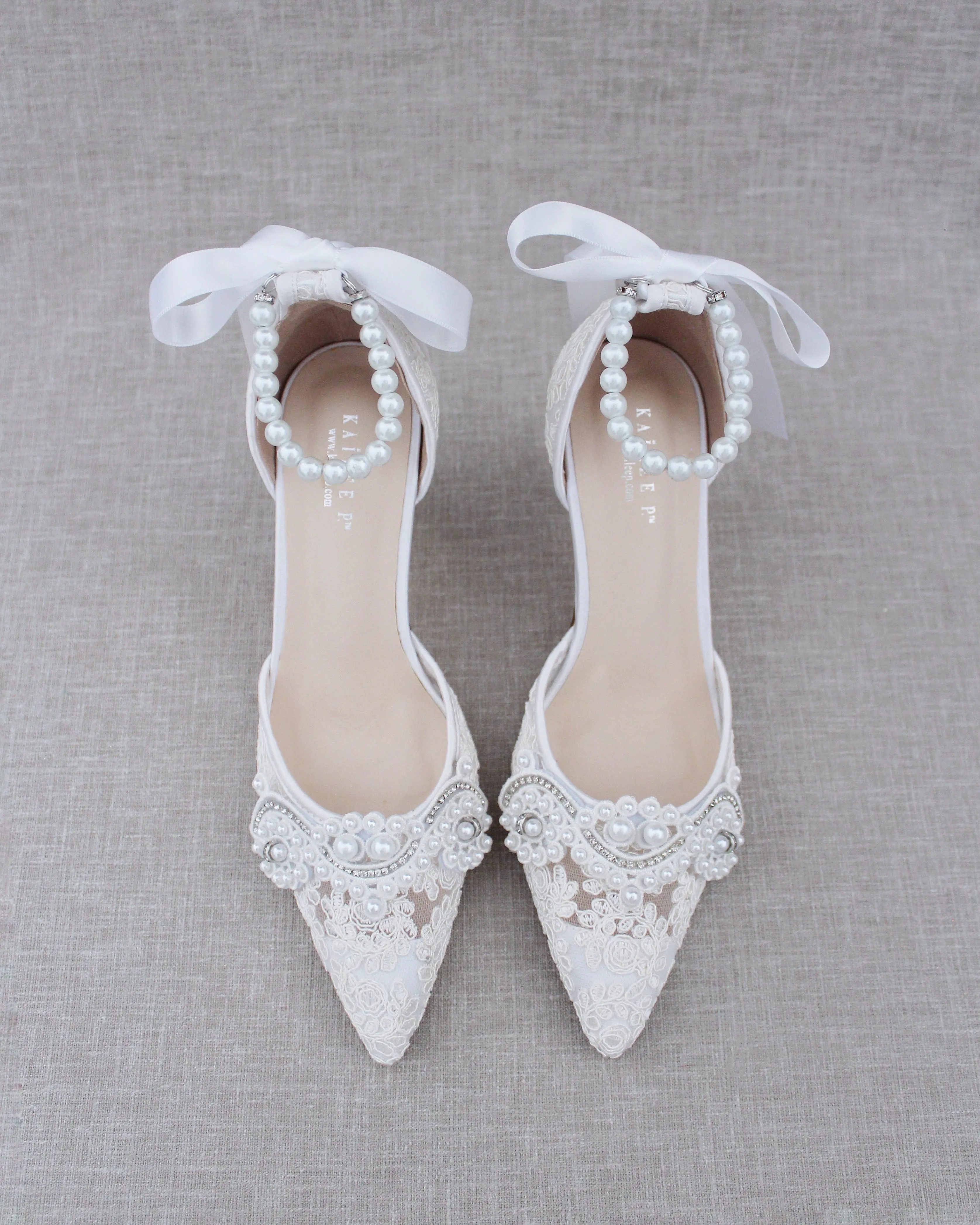 Lace Bridal Heels with Pearl Detail