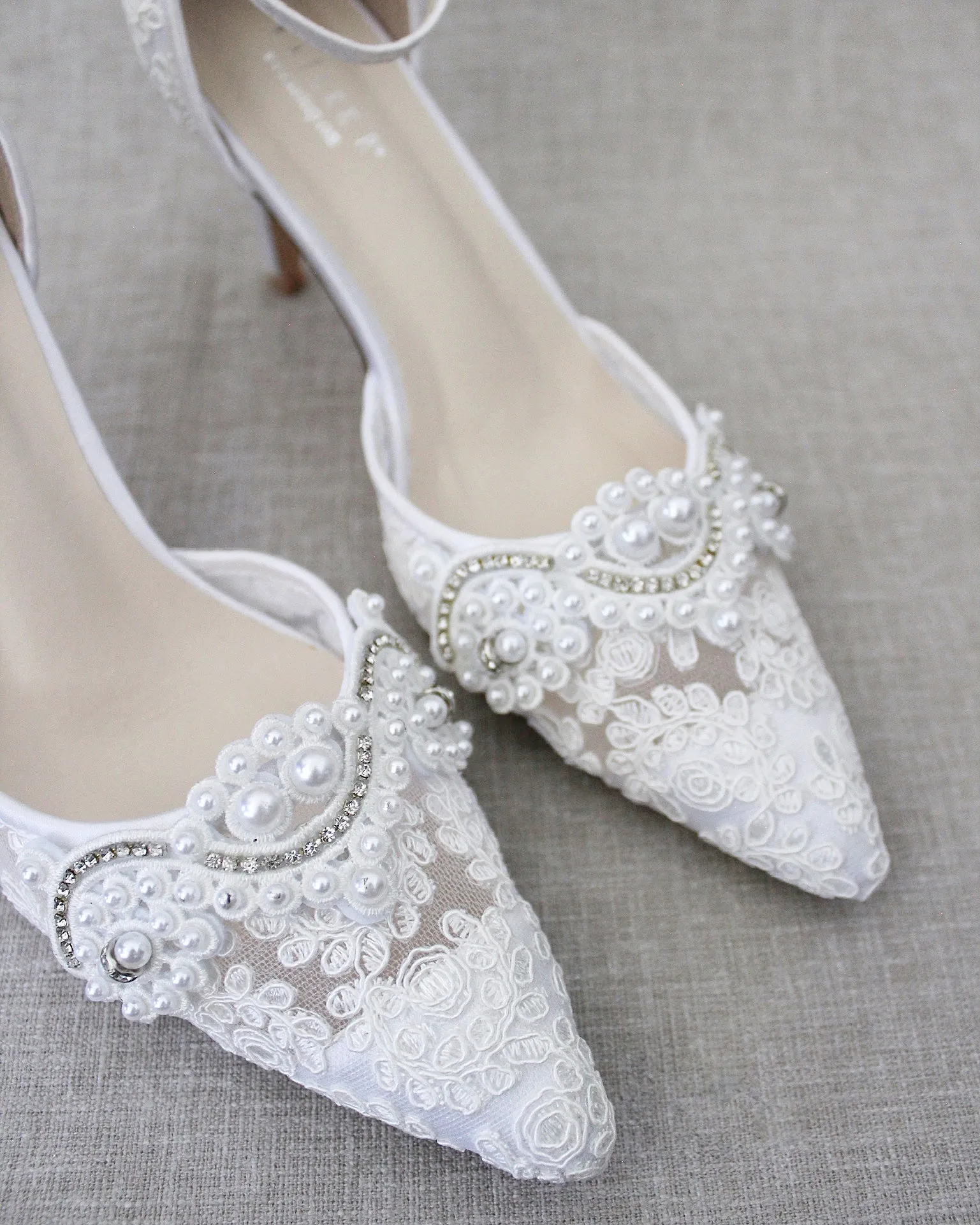Lace Bridal Heels with Pearl Detail