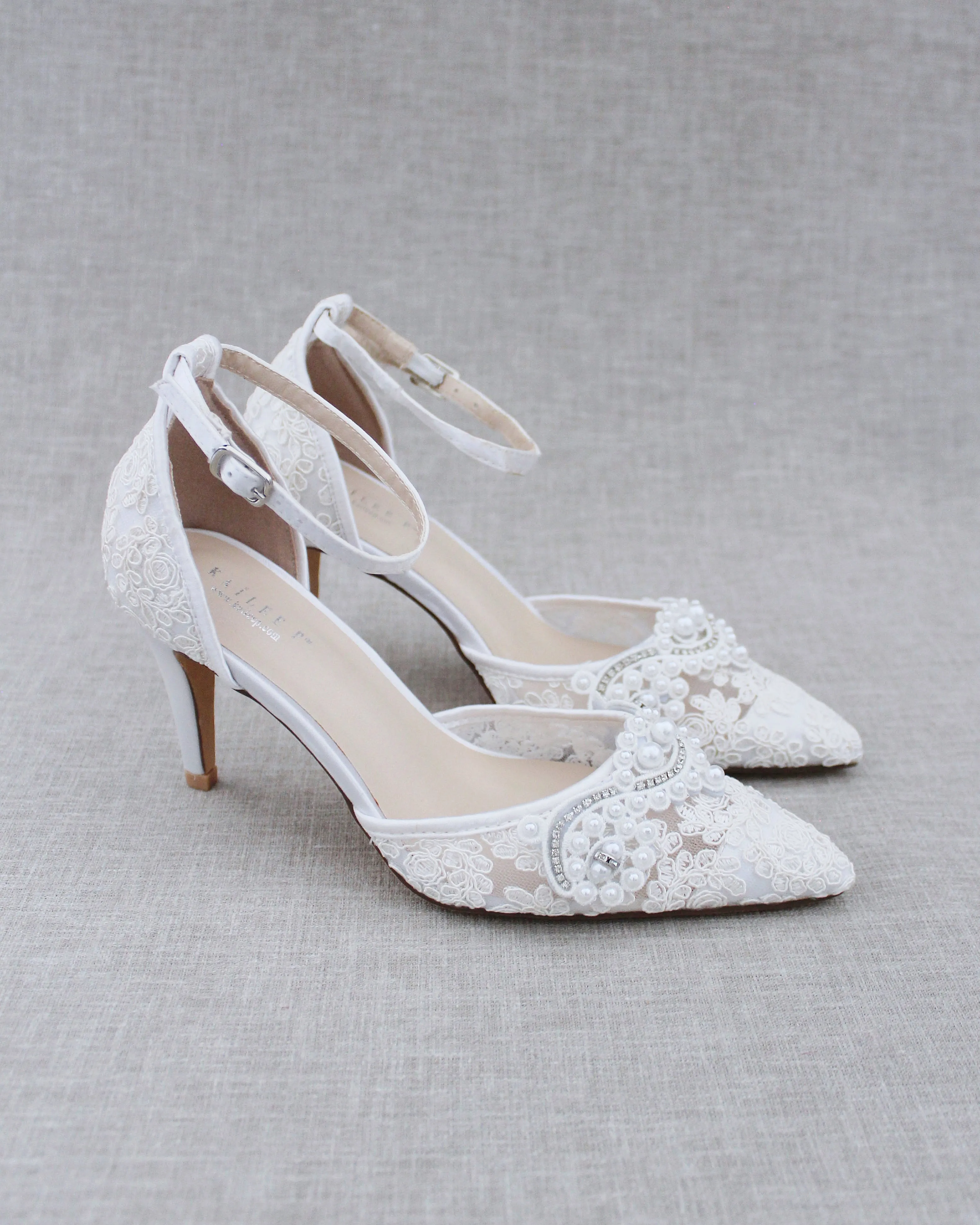 Lace Bridal Heels with Pearl Detail