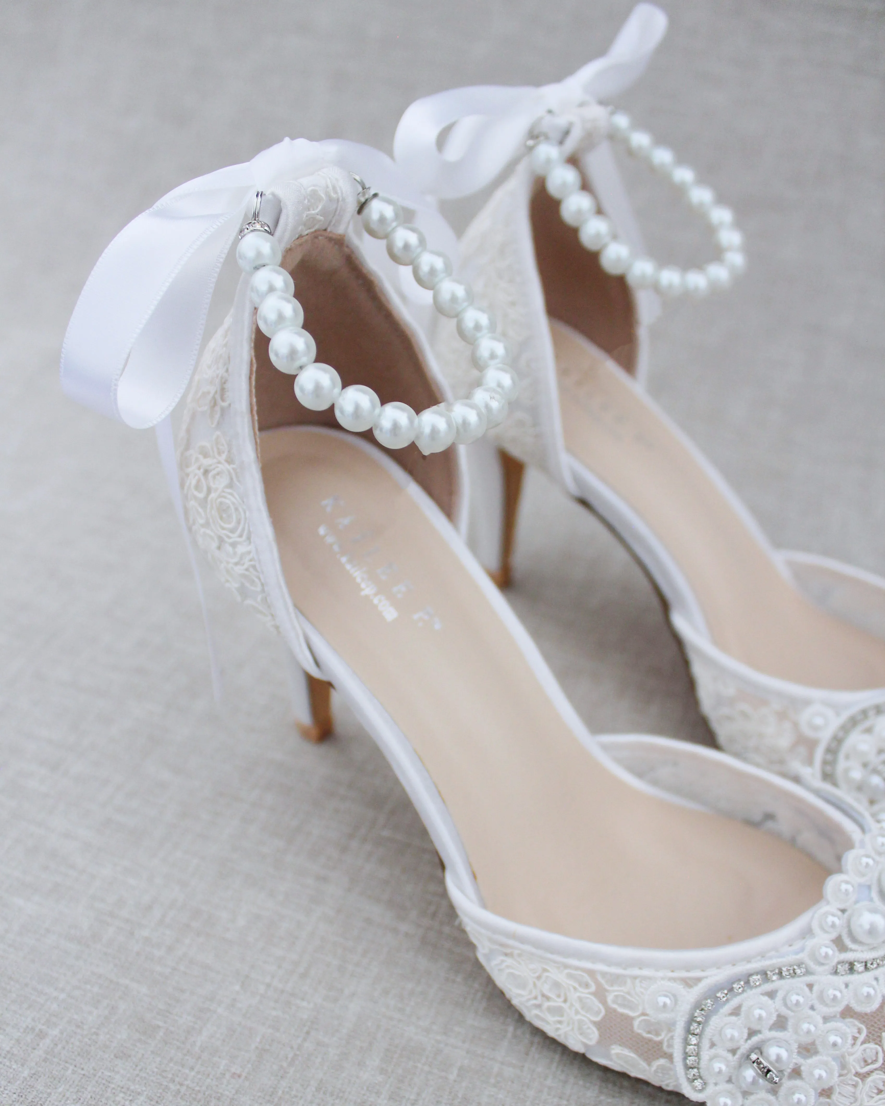 Lace Bridal Heels with Pearl Detail