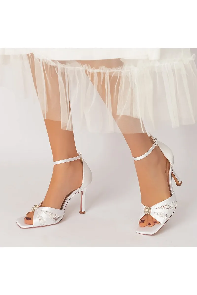 Lace Open Toe Stiletto Heels with Ankle Strap