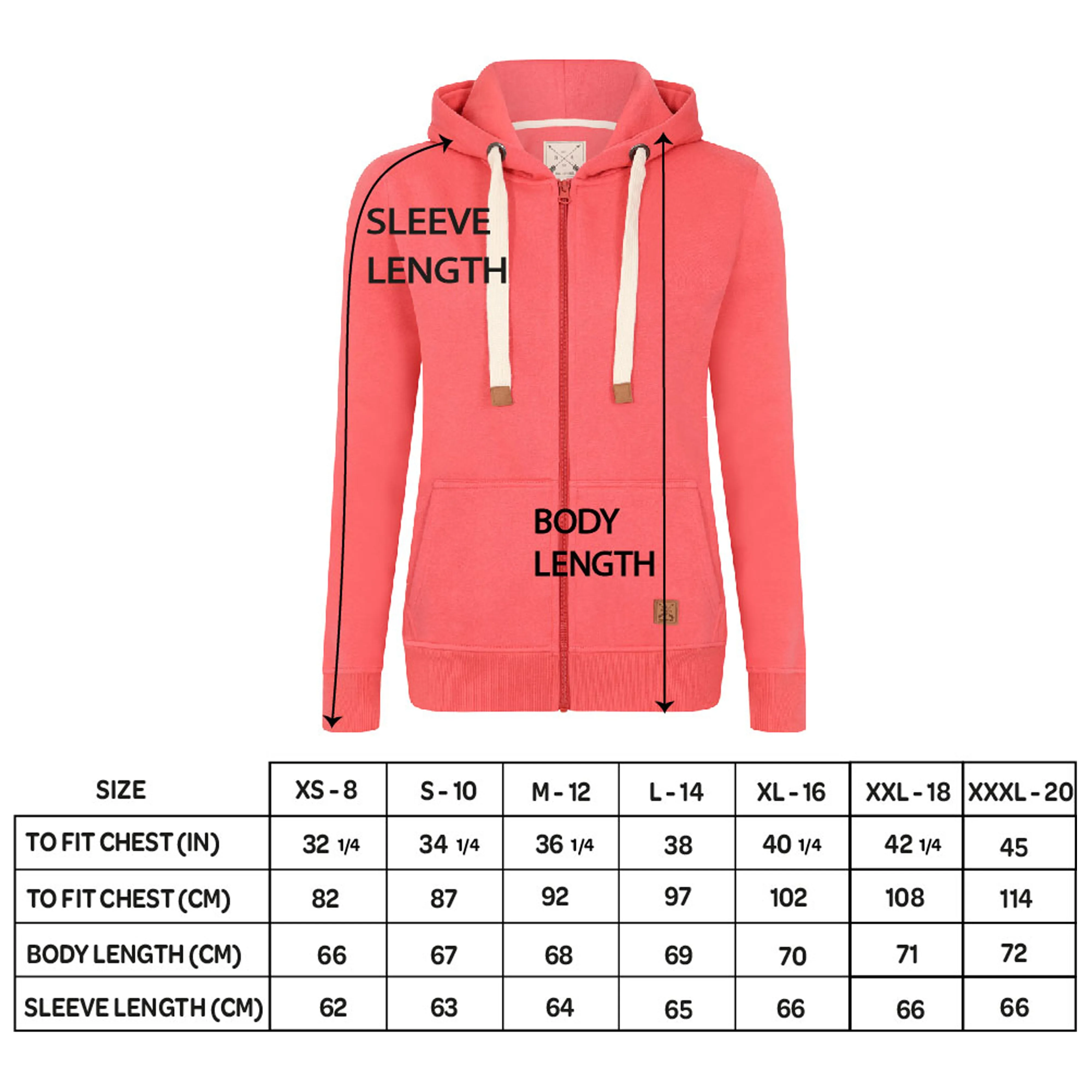 Ladies Fleece Lined Full Zip Hoodie - Charcoal