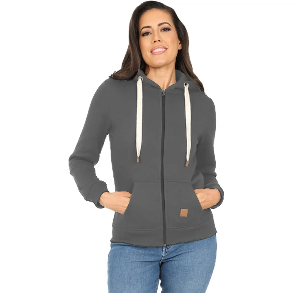 Ladies Fleece Lined Full Zip Hoodie - Charcoal
