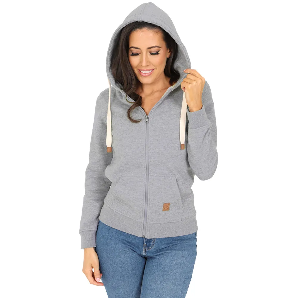 Ladies Fleece Lined Full Zip Hoodie - Grey