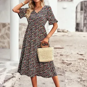 Layla™ - Chic V-Neck Floral Dress