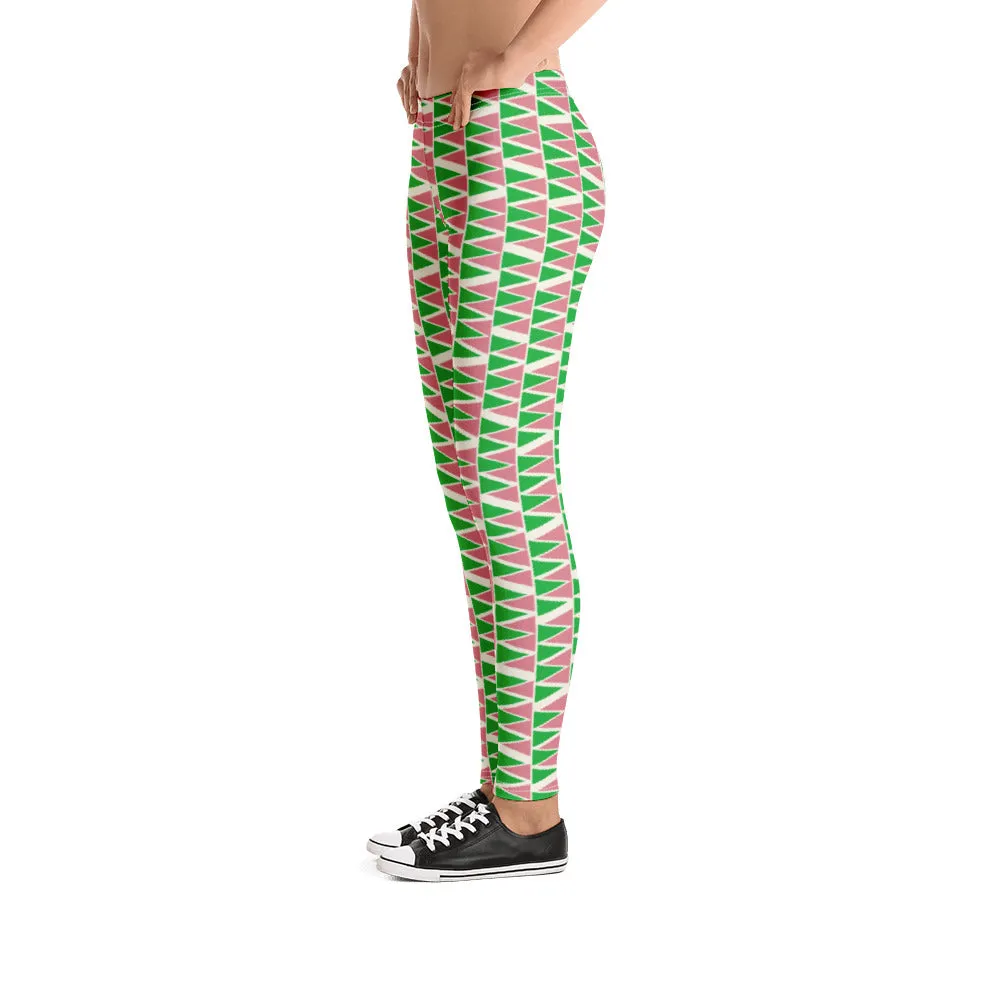 Leggings, Triangular Puzzle Green