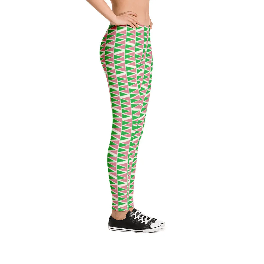 Leggings, Triangular Puzzle Green