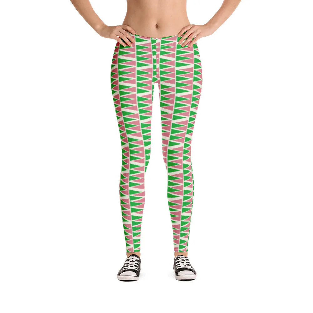 Leggings, Triangular Puzzle Green
