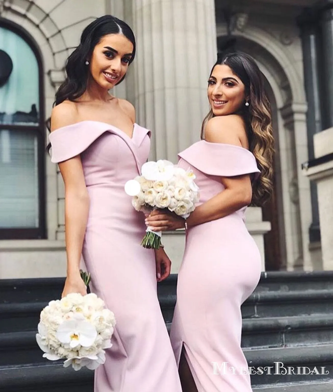 Lovely Off-Shoulder Short Cheap Bridesmaid Dresses with Sexy Slit, TYP0004