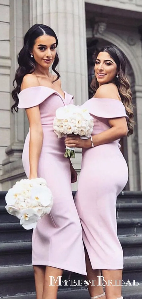 Lovely Off-Shoulder Short Cheap Bridesmaid Dresses with Sexy Slit, TYP0004
