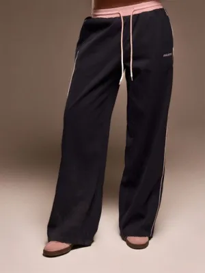 Low Rise Drawstring Contrast Piping "Musera" Print Straight Leg Jogger