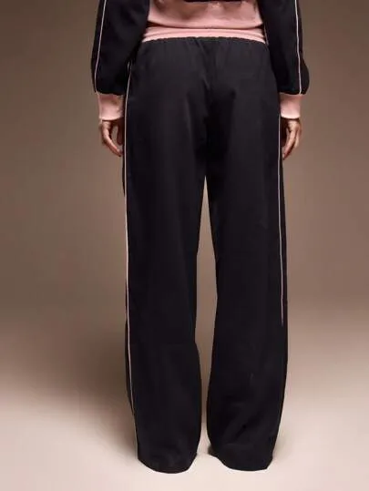 Low Rise Drawstring Contrast Piping "Musera" Print Straight Leg Jogger