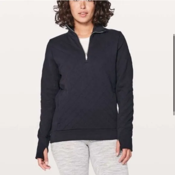 Lululemon Forever Warm 1/4 Zip Quilted Pullover Black size 2