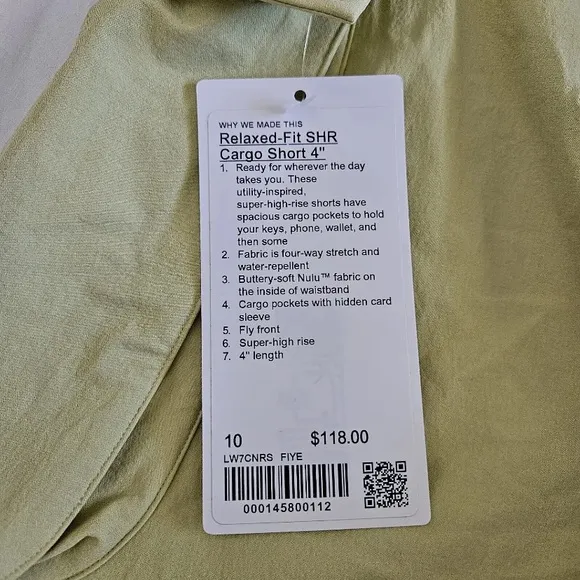 Lululemon Relaxed Fit SHR Cargo Short 4&quot; Finch Yellow FIYE Women's Size 10