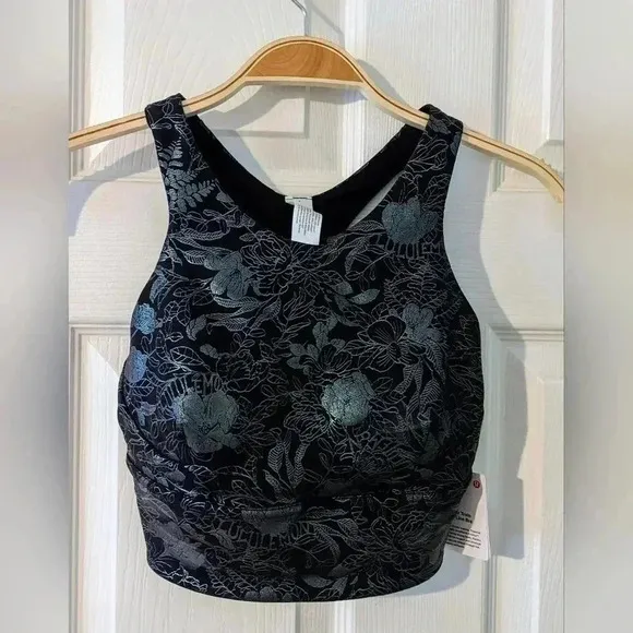 Lululemon Wunder Train Long Line Bra Size 2 Flourish Black Iridescent Foil NWT