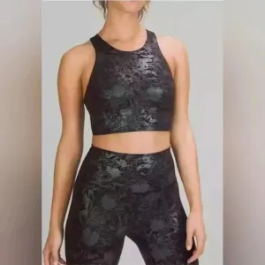 Lululemon Wunder Train Long Line Bra Size 2 Flourish Black Iridescent Foil NWT