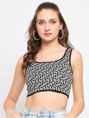 Madame Knit Geometric Print Crop  Top