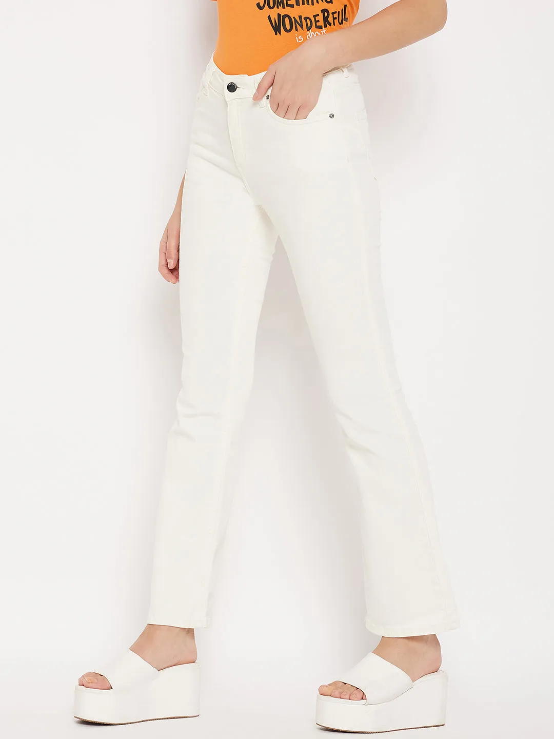 Madame Mid-Rise Flared White Jeans